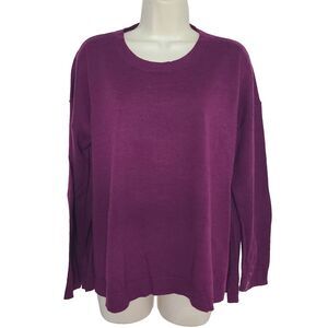 New Eileen Fisher Raisn Round Neck  Fine Merino Wool Sweather Pullover Sz M $258